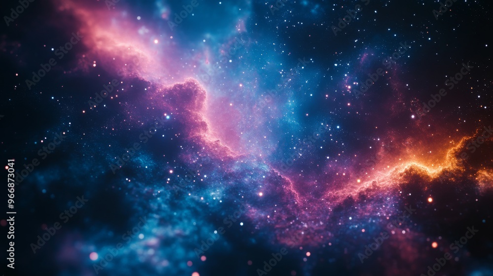 Naklejka premium Cosmic Nebula with Pink and Blue Swirls and Stars