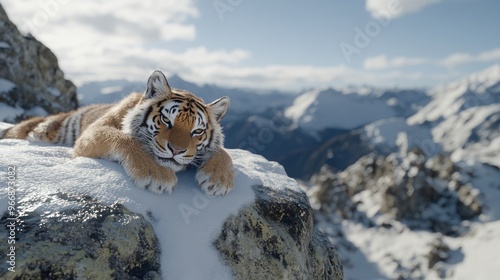 Ancient feline: The saber-toothed tiger, an iconic and extinct predator with distinctive saber-like teeth, representing the mysterious and fearsome creatures that once roamed prehistoric landscapes. photo