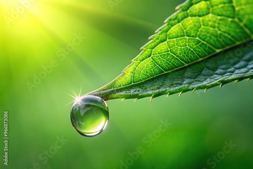 Shallow focus minimalist dew drop on green leaf
