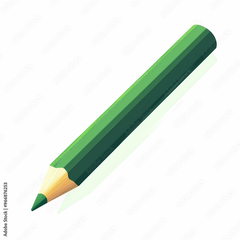 A green colored pencil lying on a white surface. A green colored pencil lying on a white surface.