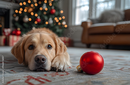 Hund unterm Weihnachtsbaum, made by AI