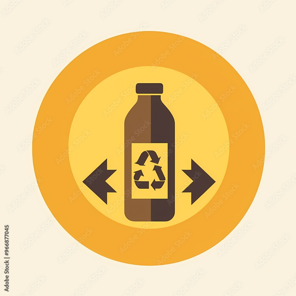 Recycling symbol on a bottle in a circular design, highlighting eco-friendly practices. Recycling symbol on a bottle in a circular design, highlighting eco-friendly practices.