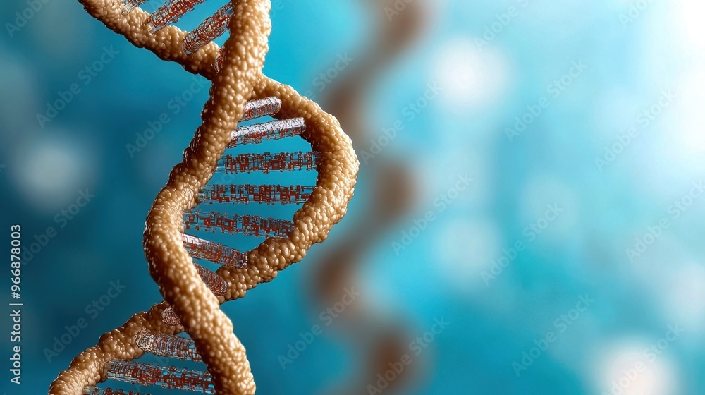 A visually striking representation of DNA's double helix structure against a blurred blue background, symbolizing genetic science. A visually striking representation of DNA's double helix structure against a blurred blue background, symbolizing genetic science.