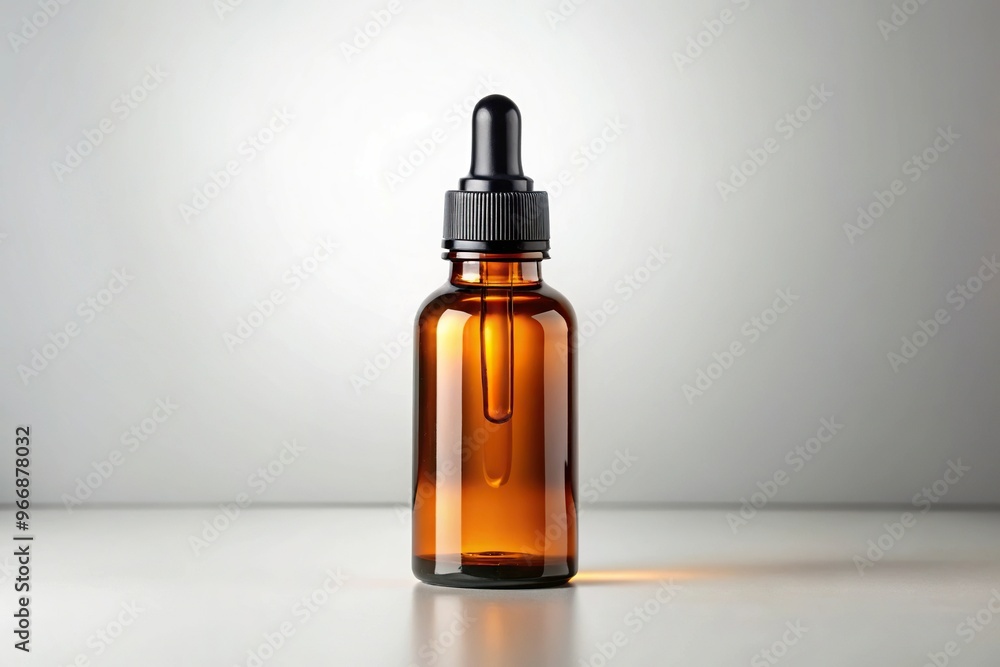 Silhouette mockup of an amber dropper bottle on a light background Silhouette mockup of an amber dropper bottle on a light background