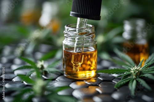 Cannabis Oil in Small Glass Bottle with Pipette