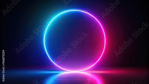 Silhouette neon circle and abstract structure surroundings