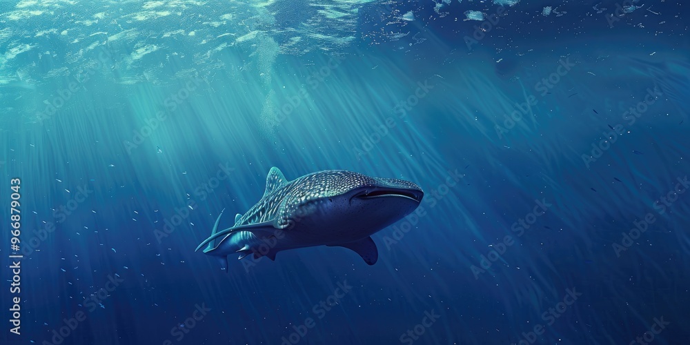Fototapeta premium Adult whale shark swimming in the deep blue ocean