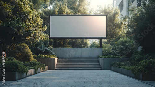 A blank billboard surrounde...