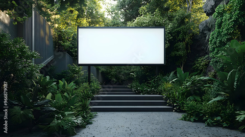 A blank billboard surrounde...
