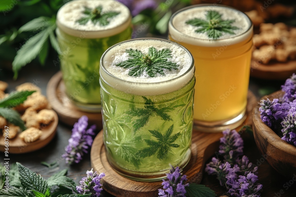 Cannabis-Themed Craft Beers and Drinks on a Table Cannabis-Themed Craft Beers and Drinks on a Table