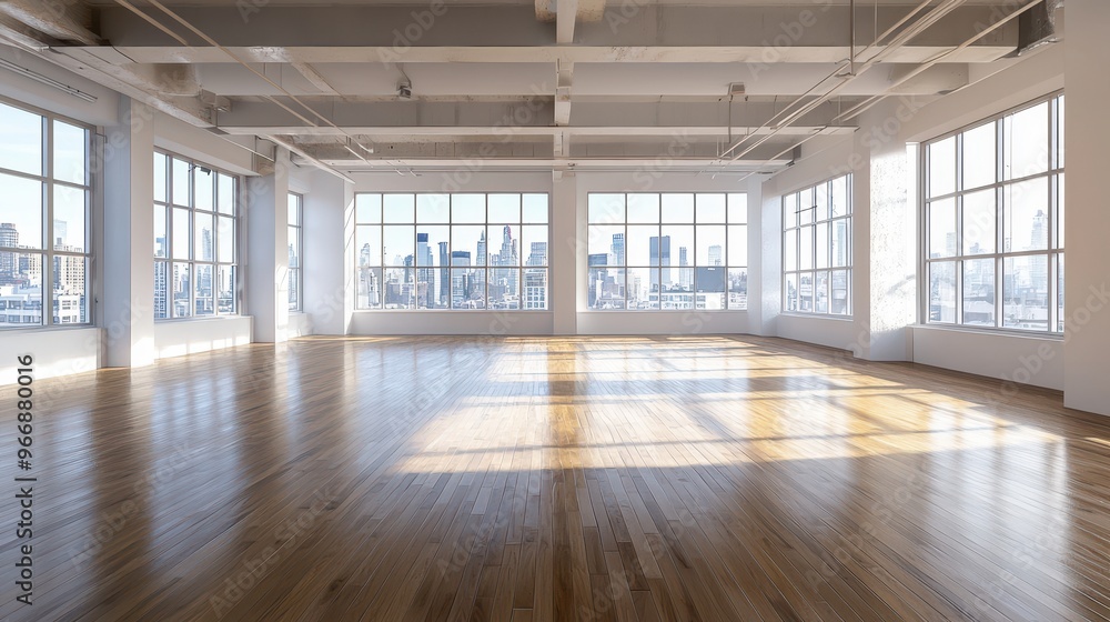 Empty Room with City View and Hardwood Floor Empty Room with City View and Hardwood Floor
