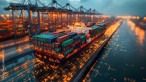 A cargo ship loaded with co...