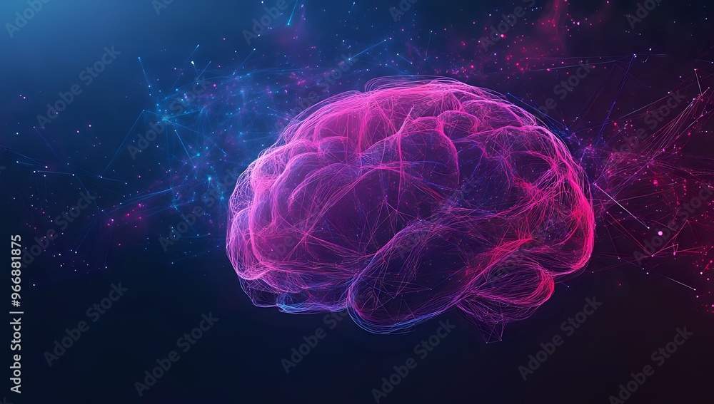 Abstract image of a brain with glowing pink lines on a dark background. Abstract image of a brain with glowing pink lines on a dark background.