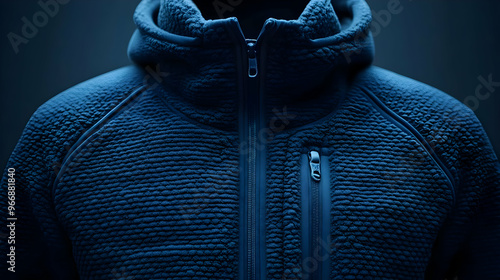 A close-up of a blue fleece...