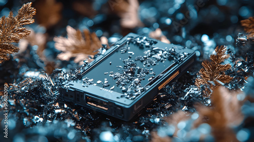 A close-up of a device surr...