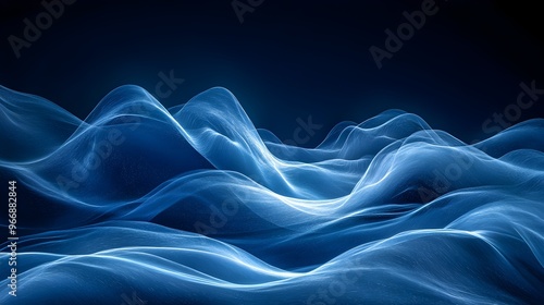 Serene underwater abstraction, smooth flowing shapes like waves, deep blue tones, minimalistic, peaceful oceanic feel, light play photo