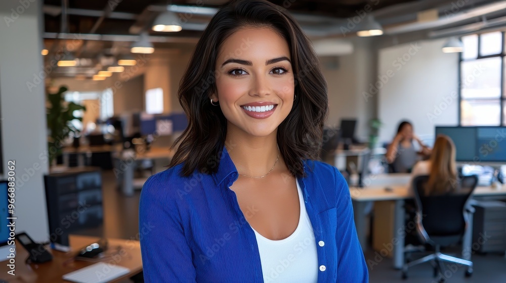Smiling Businesswoman in Modern Office Smiling Businesswoman in Modern Office