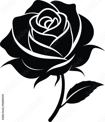 black rose flower vector illustration silhouette, Print