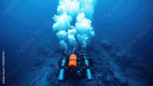 A group of marine biologists carefully exploring a deep sea hydrothermal vent using advanced scientific equipment and technology photo