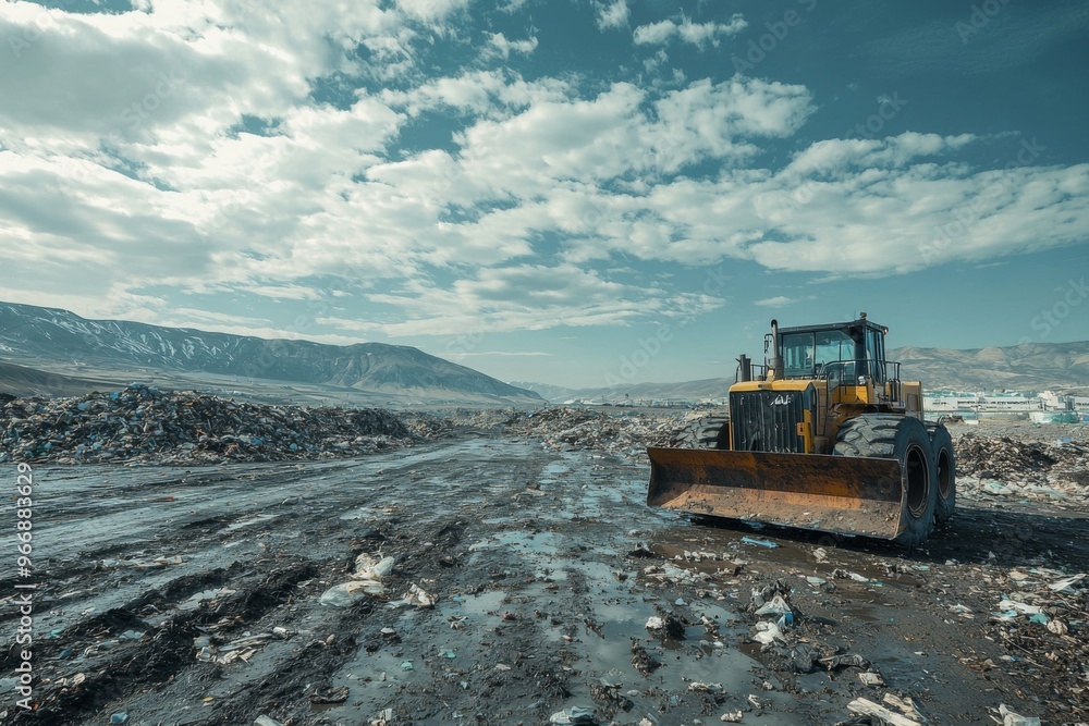 Waste landfill illustration created with Generative AI Waste landfill illustration created with Generative AI
