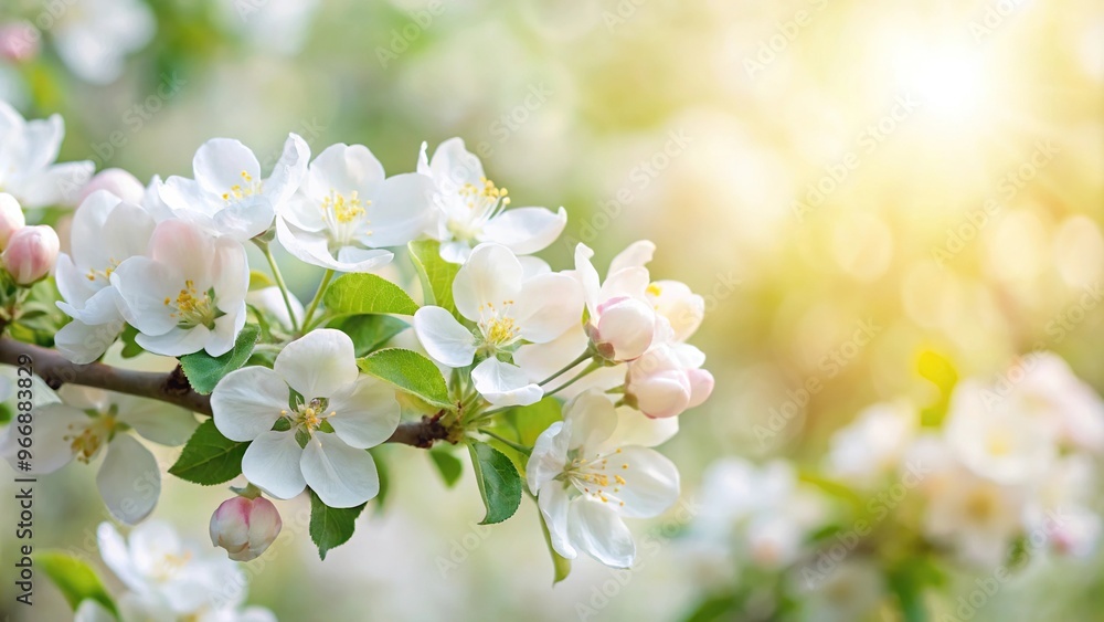 Silhouette of white flowers on apple trees in a spring landscape background Silhouette of white flowers on apple trees in a spring landscape background