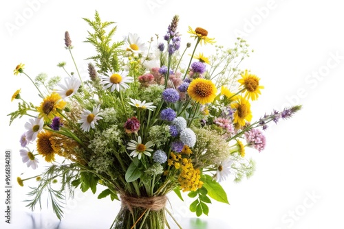 Silhouette of wild herbs and flowers on white background
