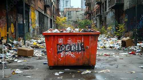 A cluttered alleyway with a...