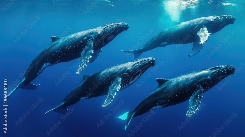 Fototapeta premium Humpback whales engaged in intricate underwater communication showcasing the complex acoustic behaviors and social interactions of these marine mammals in their natural ocean environment