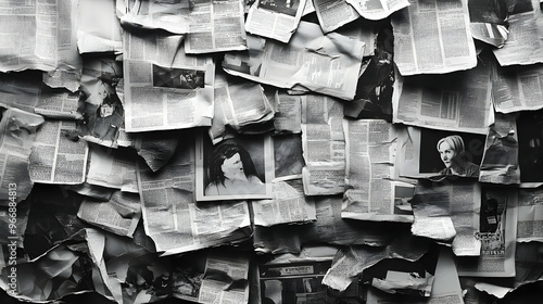 A collage of crumpled newsp...
