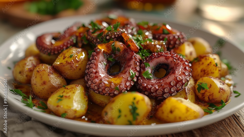 Spanish ensalada de pulpo with octopus and potatoes Spanish ensalada de pulpo with octopus and potatoes