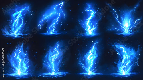 A collection of blue lightn...