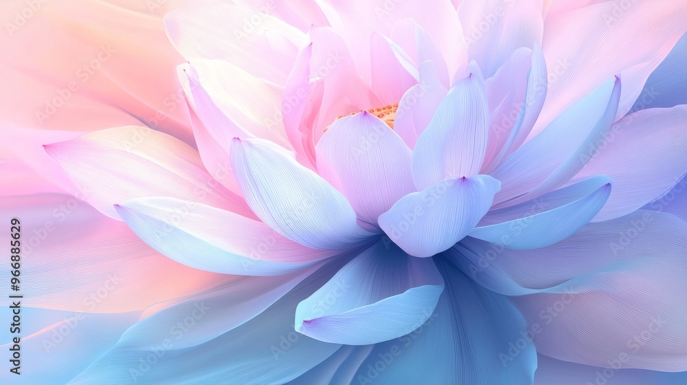 An abstract lotus flower rendered in soft shades of pink and white, its petals blending into a gradient background of blues and purples. The design evokes serenity, purity, and spiritual awakening. An abstract lotus flower rendered in soft shades of pink and white, its petals blending into a gradient background of blues and purples. The design evokes serenity, purity, and spiritual awakening.