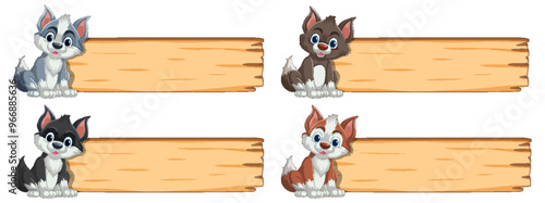 Cute Cartoon Puppies with Wooden Signs