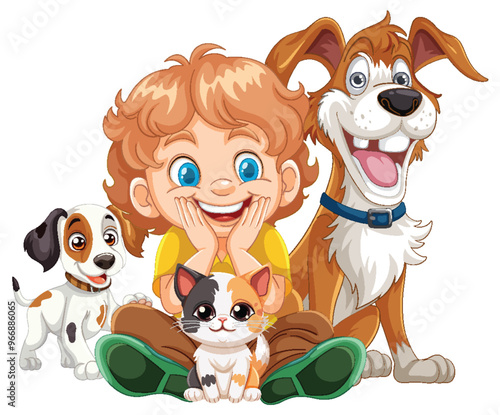 Happy Child with Pets