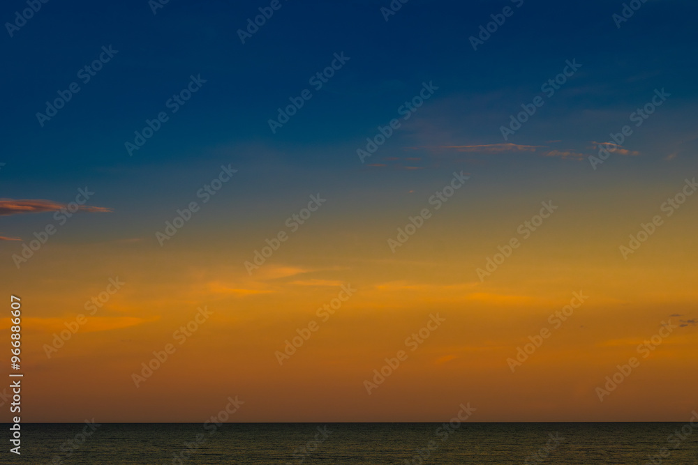 Fototapeta premium Nature of the beach and sea Summer with sunshine, sandy beaches, clear blue waters sparkling against the sunset sky. On an island with good ecology and environment Background for summer vacation conce