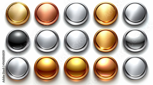A collection of metallic bu...