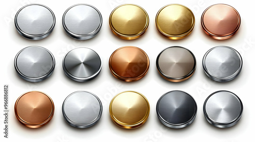 A collection of metallic bu...