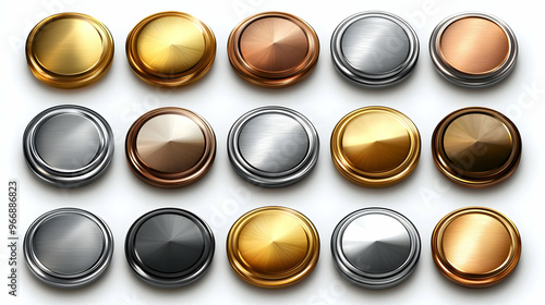 A collection of metallic bu...