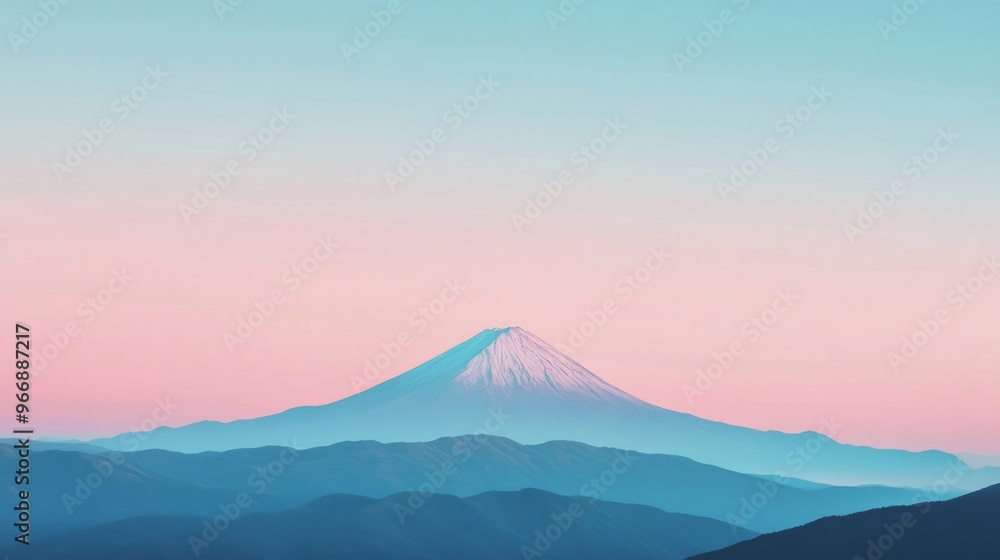Fototapeta premium A solitary majestic mountain stands tall against a soft gradient sky, showcasing nature's minimalist beauty during early morning light, inviting reflection and calmness
