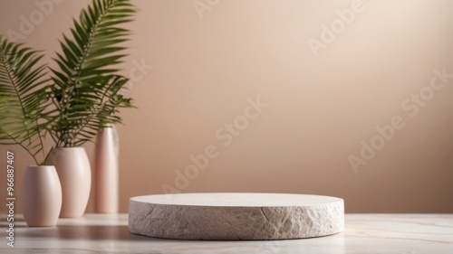 empty stone podium product with a color background mockup