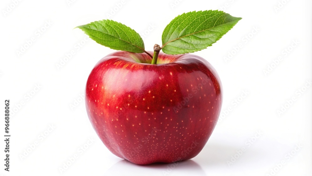 Single red apple with green leaf isolated on white background Single red apple with green leaf isolated on white background