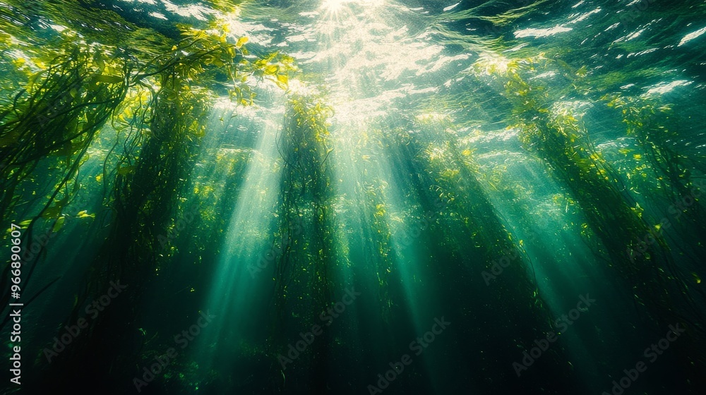 Sunbeams Illuminating a Seaweed Forest Underwater Sunbeams Illuminating a Seaweed Forest Underwater