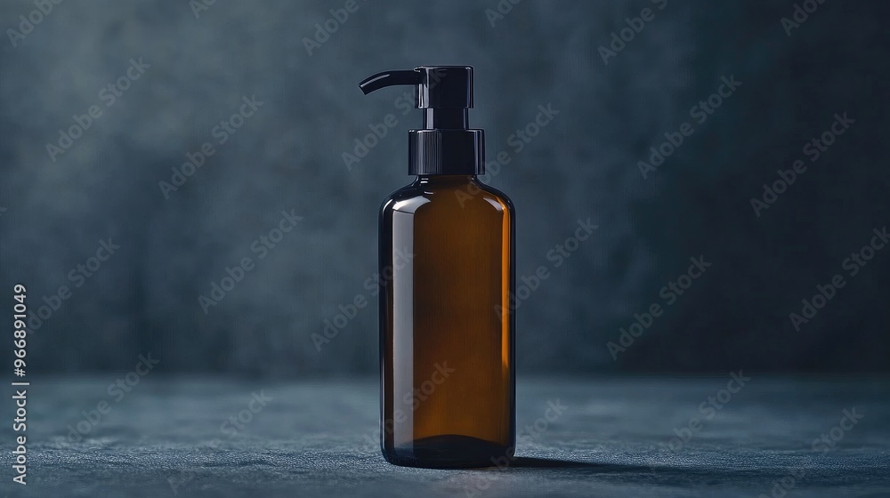 Cosmetic bottle with a pump dispenser, capturing the shine and elegance, no branding visible, focal point on the bottle, no people. Cosmetic bottle with a pump dispenser, capturing the shine and elegance, no branding visible, focal point on the bottle, no people.