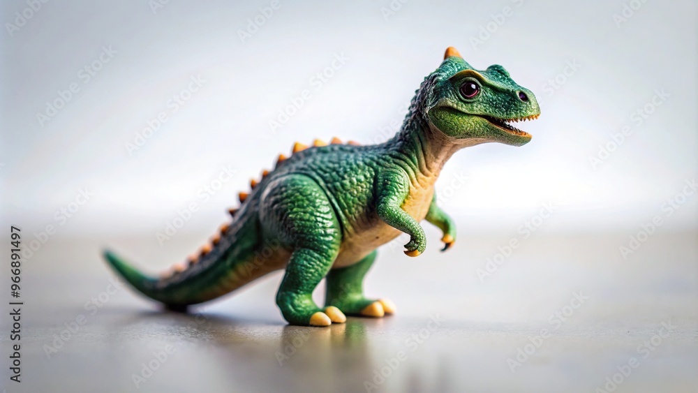 Small dinosaur figurine on white tabletop Macro Small dinosaur figurine on white tabletop Macro