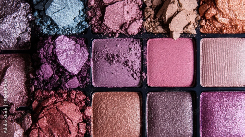 Detailed image of an eyeshadow compact with pastel shades, no branding, focal point on the pigment textures, no people. Detailed image of an eyeshadow compact with pastel shades, no branding, focal point on the pigment textures, no people.
