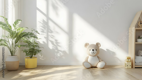 A cozy room with a teddy be...