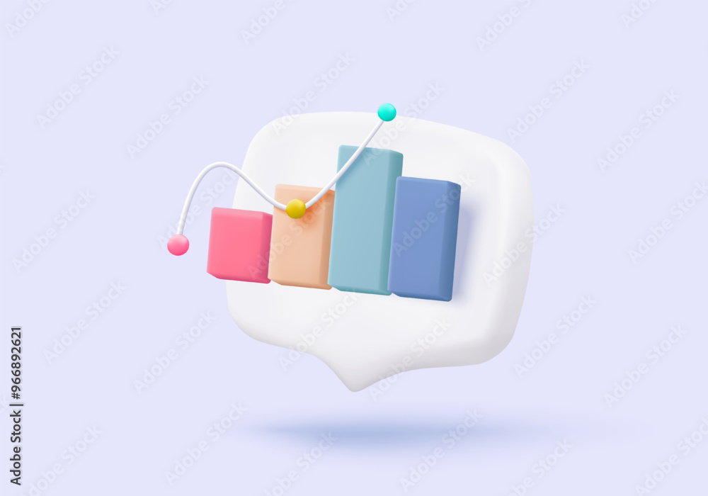 3d statistic graph icon for investment diagram report. creative solution concept on pastel background. Goal for business, bank, finance. 3d analysis investment graph vector icon render illustration