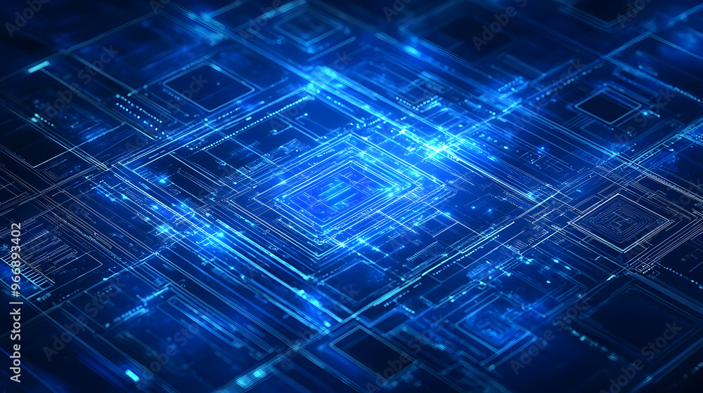 Obraz premium A digital abstract representation of interconnected circuits and data flow.