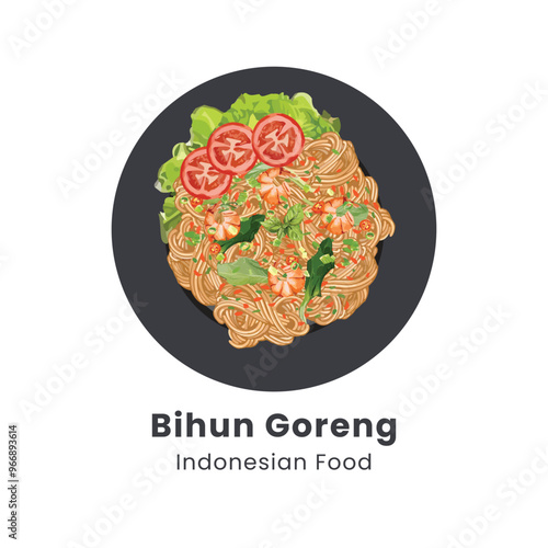 Hand drawn vector illustration of Bihun goreng or fried vermicelli