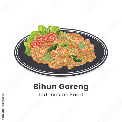 Hand drawn vector illustration of Bihun goreng or fried vermicelli